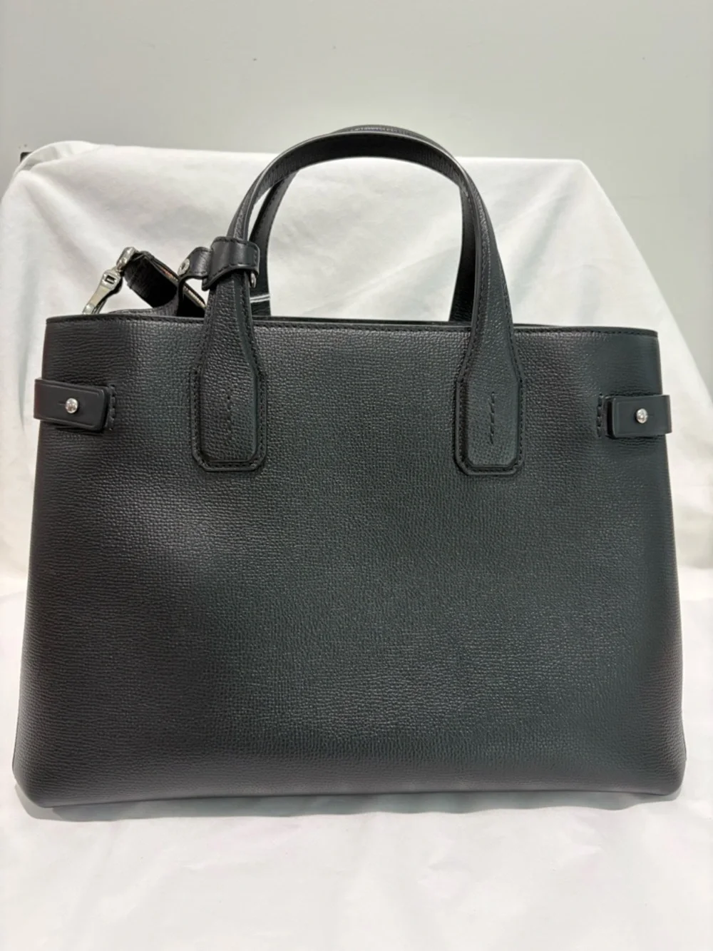 Authentic Burberry Black Banner Derby Leather Tote bag New w/ Dust Bag & Cards - Picture 6 of 14